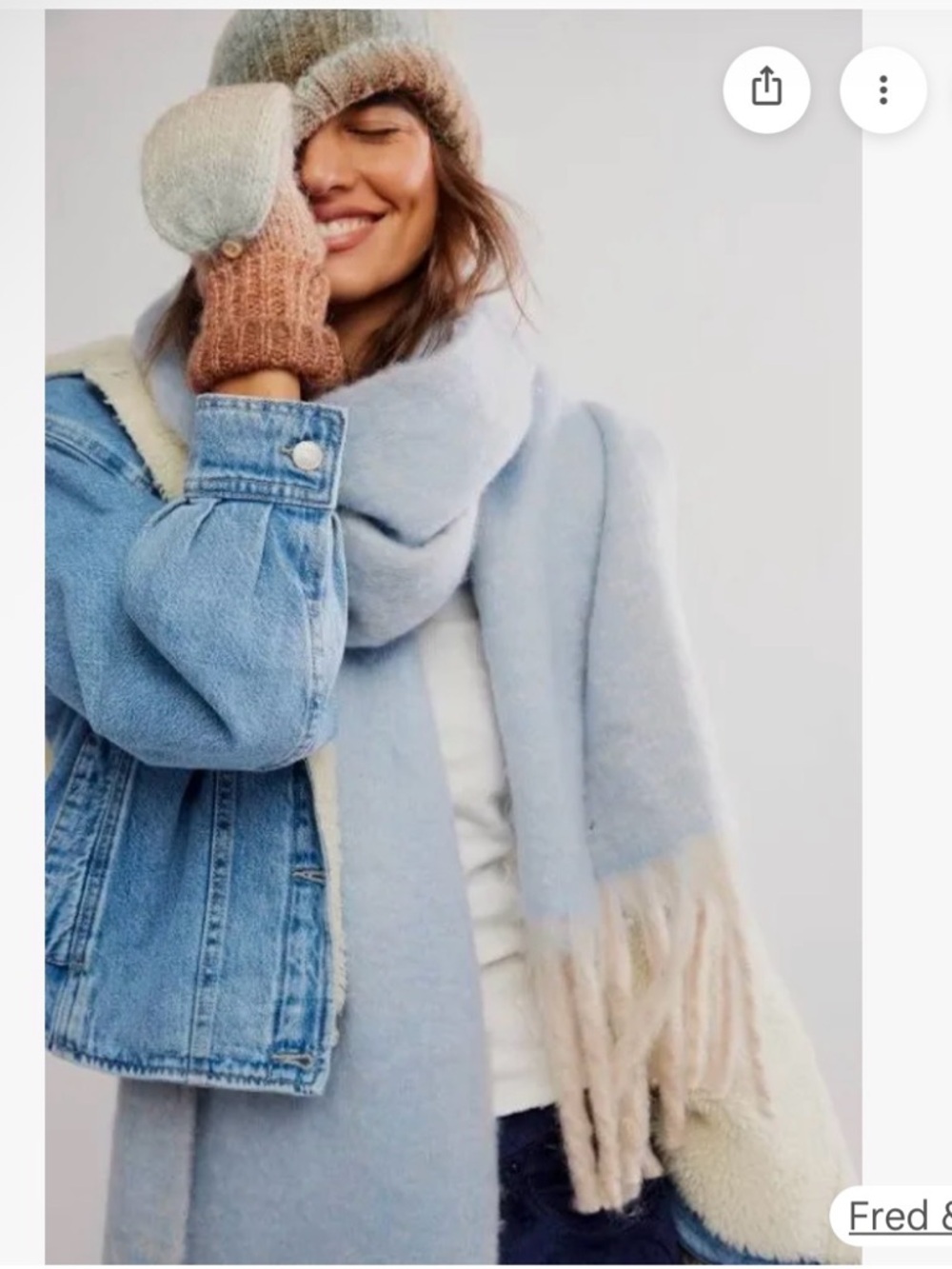 Light Blue Freepeople and Cream Fringe Winter Scarf - Cozy Knit Wrap